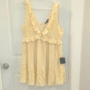Lulu's Textured Creamy Butter Yellow Sleeveless Ruffle Dress